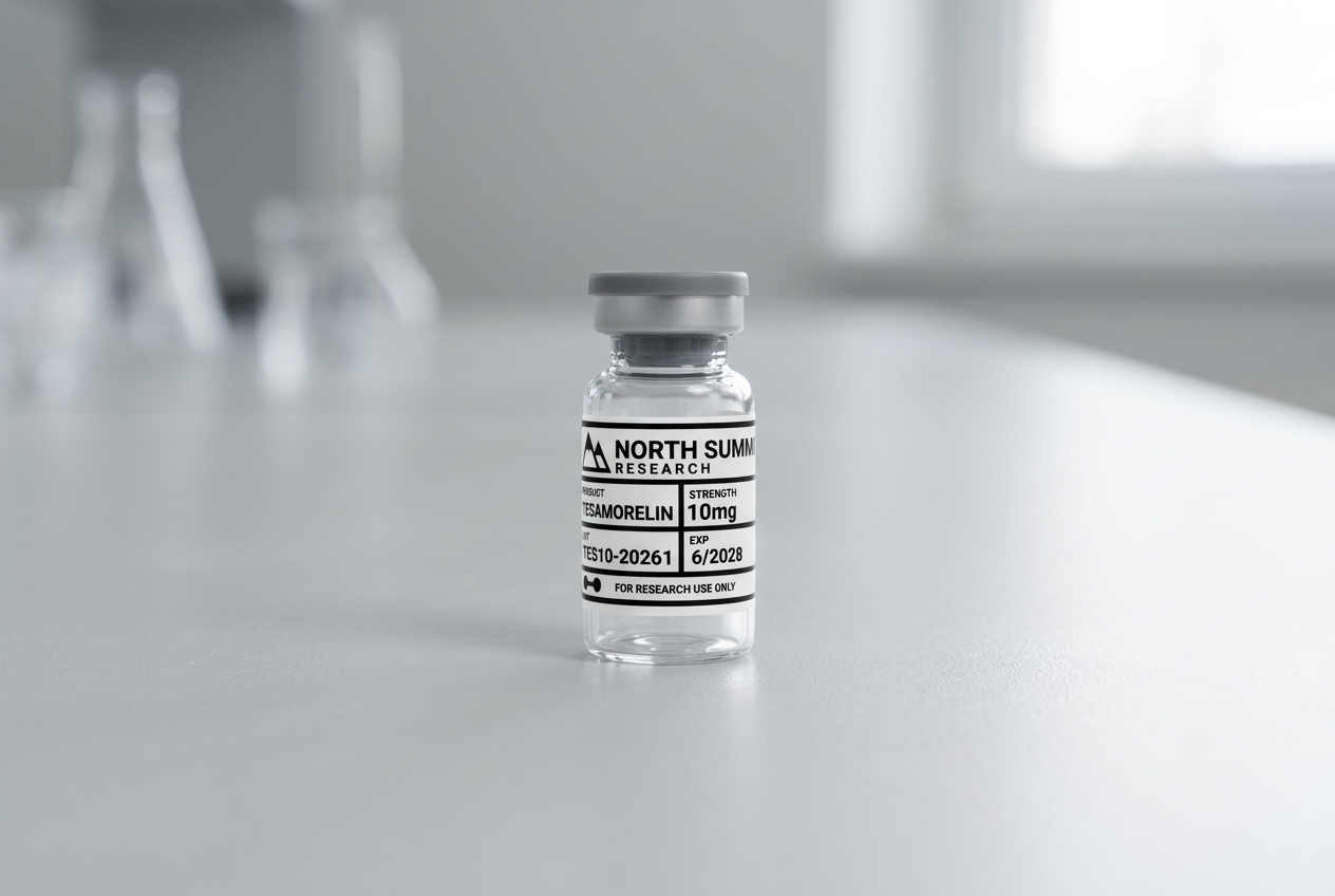 North Summit Research peptide vial with lot-specific labeling